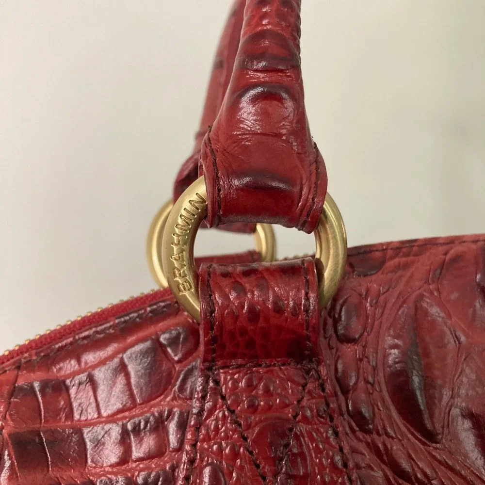 Brahmin Duxbury Satchel Ruby Red Croc Embossed Leather Handbag Crossbody